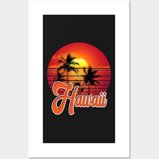 Hawaii Retro Vintage Sunset Beach 70s 80s Posters and Art